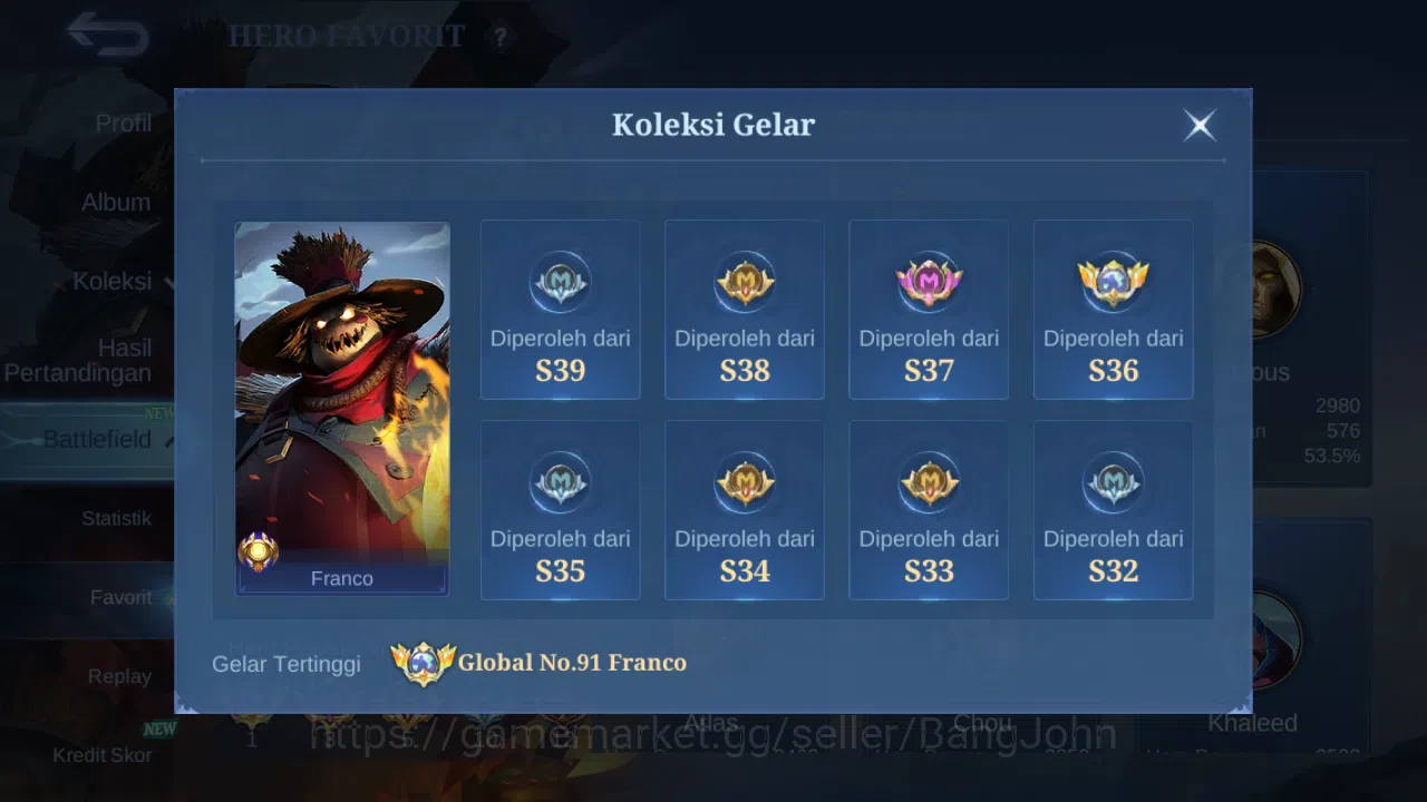Mobile Legends: Bang Bang Accounts Hero 131 Skin 372 | Legend Franco | Prime Claude | image 9