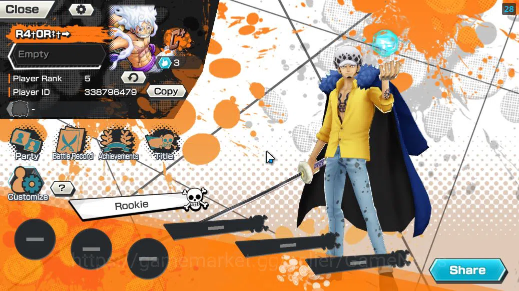 One Piece Bounty Rush Accounts Starter Global|3 EX|Film Z Zephyr,Onigashima Kid & Law,4Emperor Luffy |Rank 2