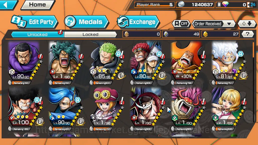 One Piece Bounty Rush Accounts Starter Global|3 EX|Film Z Zephyr,Onigashima Kid & Law,4Emperor Luffy |Rank 4