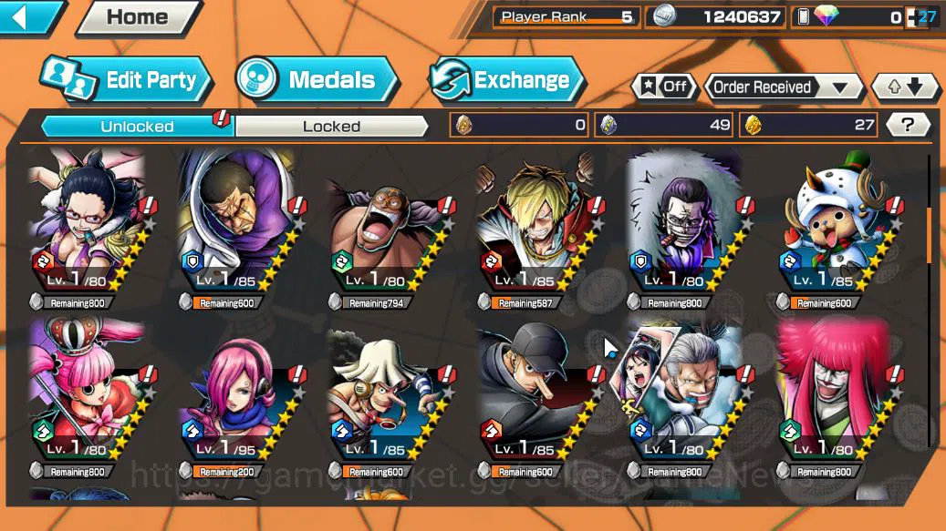 One Piece Bounty Rush Accounts Starter Global|3 EX|Film Z Zephyr,Onigashima Kid & Law,4Emperor Luffy |Rank 5