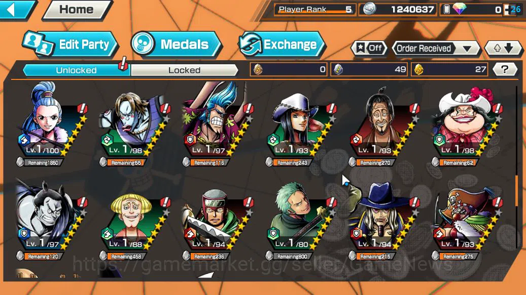 One Piece Bounty Rush Accounts Starter Global|3 EX|Film Z Zephyr,Onigashima Kid & Law,4Emperor Luffy |Rank 7