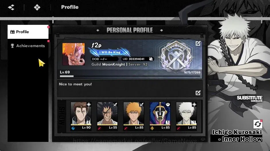 BLEACH: Soul Resonance Accounts NuverseSEA|LV 69|10 SSR [(AizenB2,TosenB2,Ichigo I image 1