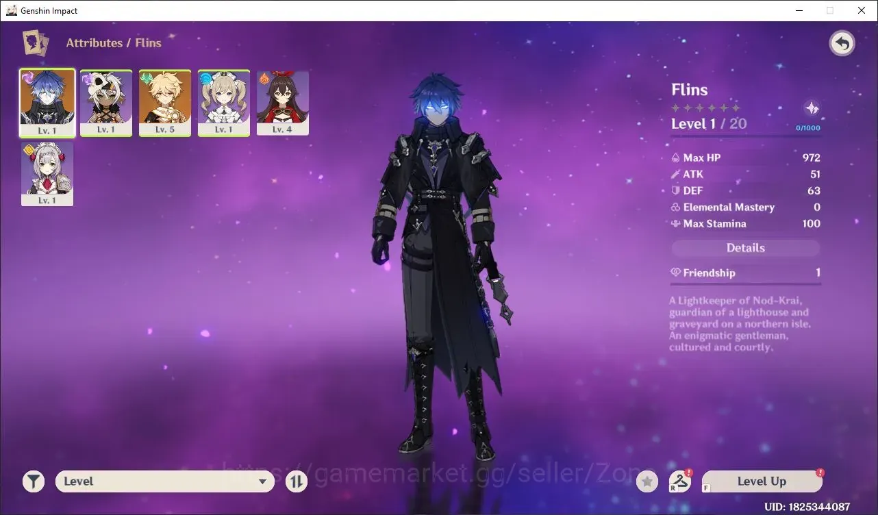 Genshin Impact Accounts Starter ASIA|Best Starter AR 5|1(*5 Char) Flins|4 Char Roster(Noelle,Amber,Lisa,Barbara)|MC 1