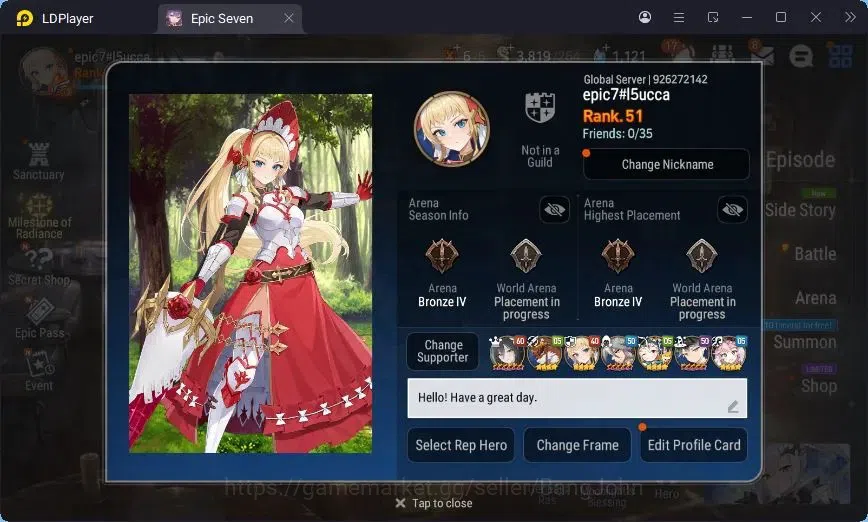 Epic Seven Accounts Starter Global Unverif|5ML(Bellona,Zio,C Pavel,NC Landy,DB Senya)|PoH+Bless ON|SS 1K+Stigma 1