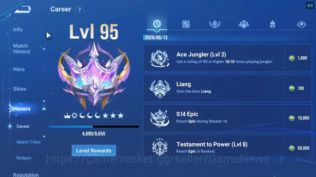 Honor of Kings Accounts Hero 70 Skin 48|Nobility 5|Precious(Zhang Fei,Jing image 7