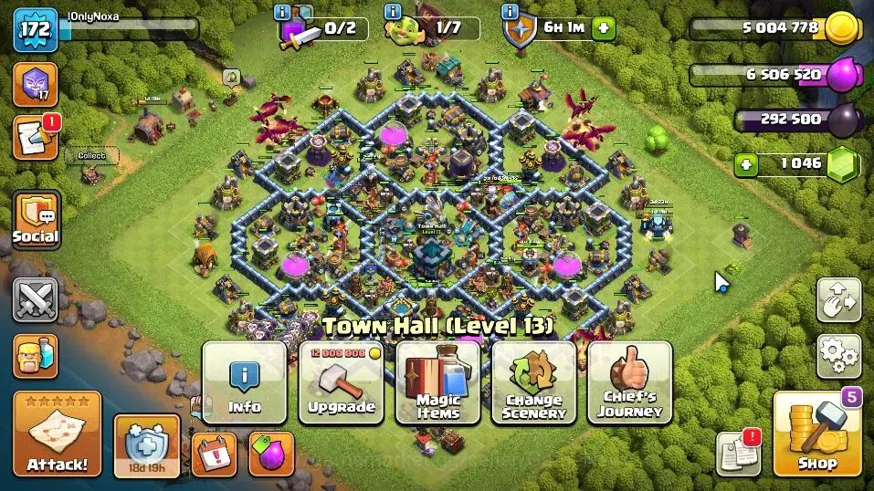 Clash of Clans Accounts High-End LV 172|TH 13-BH 10|HH 7|Limited Skin|BK 73 AQ 75 GW 50 MP 50 RC 25|BM 23 BC 22|1K Gems|CN 1