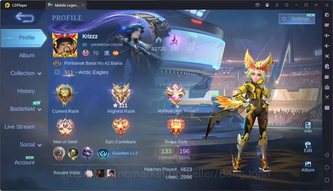 Mobile Legends: Bang Bang Accounts Collector Global |Hero 133|Skin 196|Renowned|Sanrio Florynn|CC Natalia|Champ Joy|Ligtborn 1