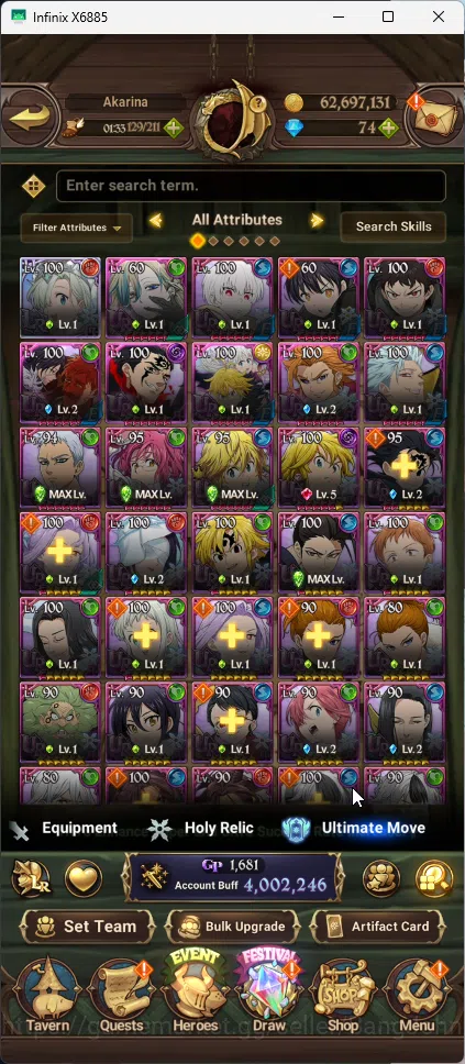 The Seven Deadly Sins: Grand Cross Accounts ASIA | 1 LR Elizabeth | 9 UR DKM, WK Gowther, Sabu image 2