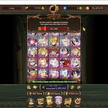 The Seven Deadly Sins: Grand Cross Accounts Midgame GLOBAL|51 LS|5M CC|9 LR,7 UR+Collab