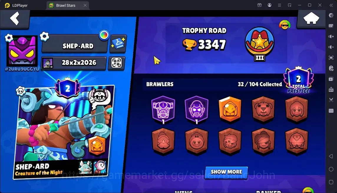 Brawl Stars Accounts Global |Trophy 3347|32 Brawler|3 Max Hypercharge|12274 Bling+44 Gems|1Legendary[Jock 2