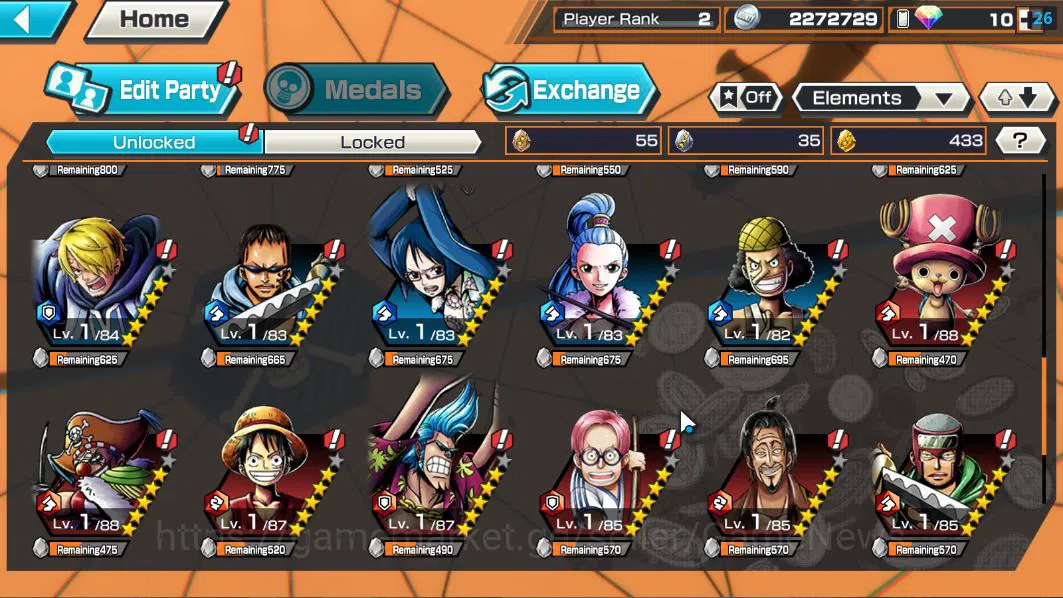 One Piece Bounty Rush Accounts Starter Global|4 EX|5Elder Saturn,4Emperor Teach,BP Kuzan,KOP Roger|Rank 2|Log 6