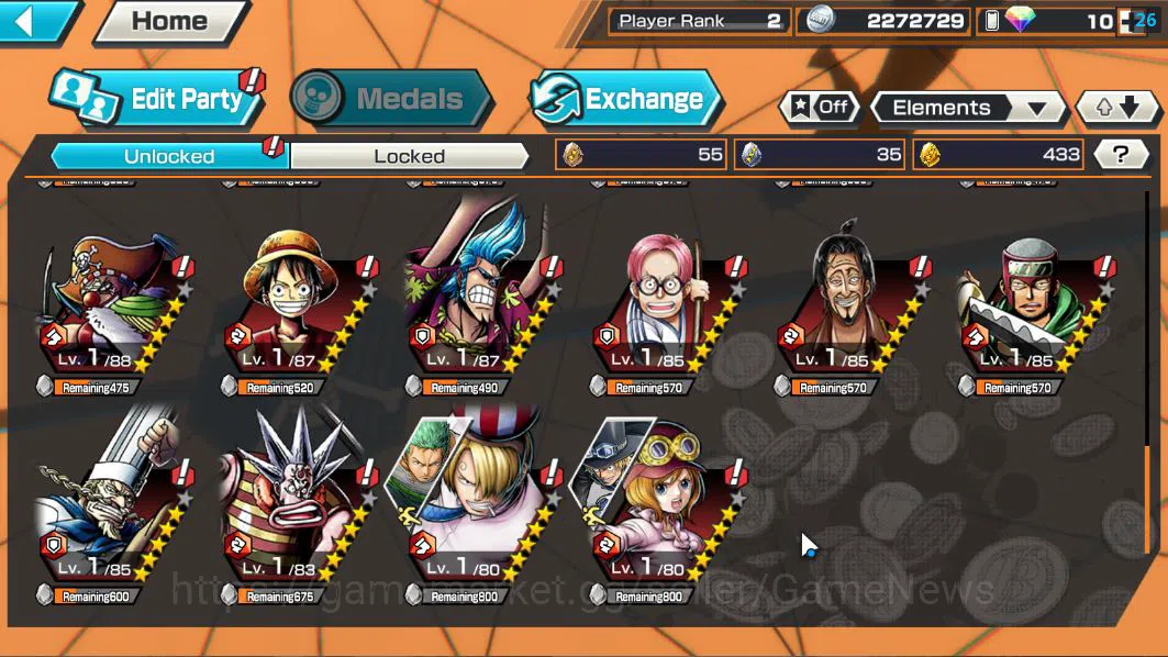 One Piece Bounty Rush Accounts Starter Global|4 EX|5Elder Saturn,4Emperor Teach,BP Kuzan,KOP Roger|Rank 2|Log 7