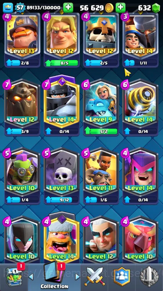 Clash Royale Accounts Midgame Lvl 57|Trophy 10001|KTL 11|Limited Skin|Card 121|15 EVO,8 Champ,21 Legend,33 Epic,30 Rare,29 15