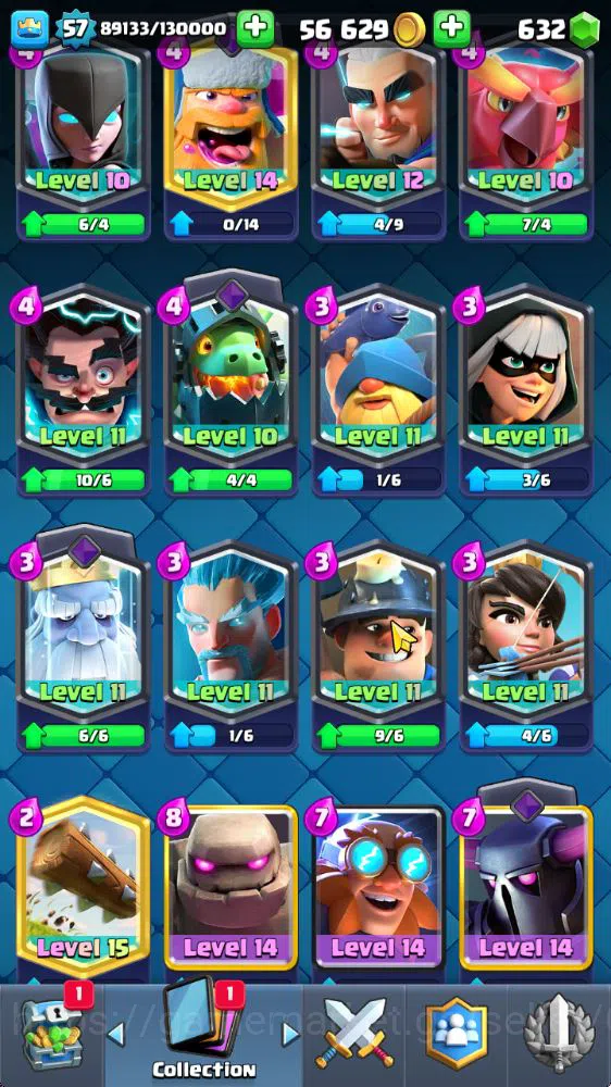 Clash Royale Accounts Midgame Lvl 57|Trophy 10001|KTL 11|Limited Skin|Card 121|15 EVO,8 Champ,21 Legend,33 Epic,30 Rare,29 16