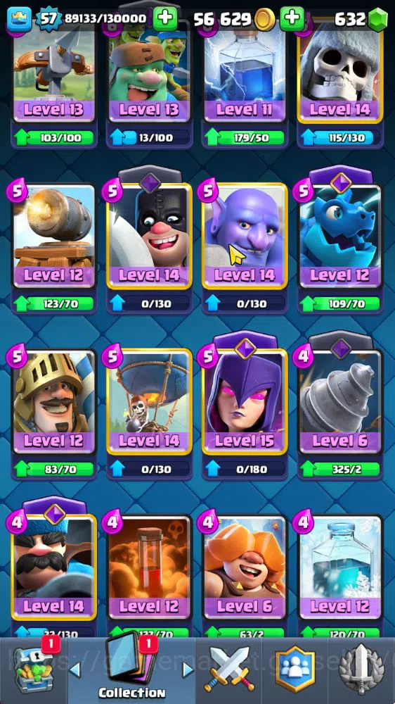 Clash Royale Accounts Midgame Lvl 57|Trophy 10001|KTL 11|Limited Skin|Card 121|15 EVO,8 Champ,21 Legend,33 Epic,30 Rare,29 17