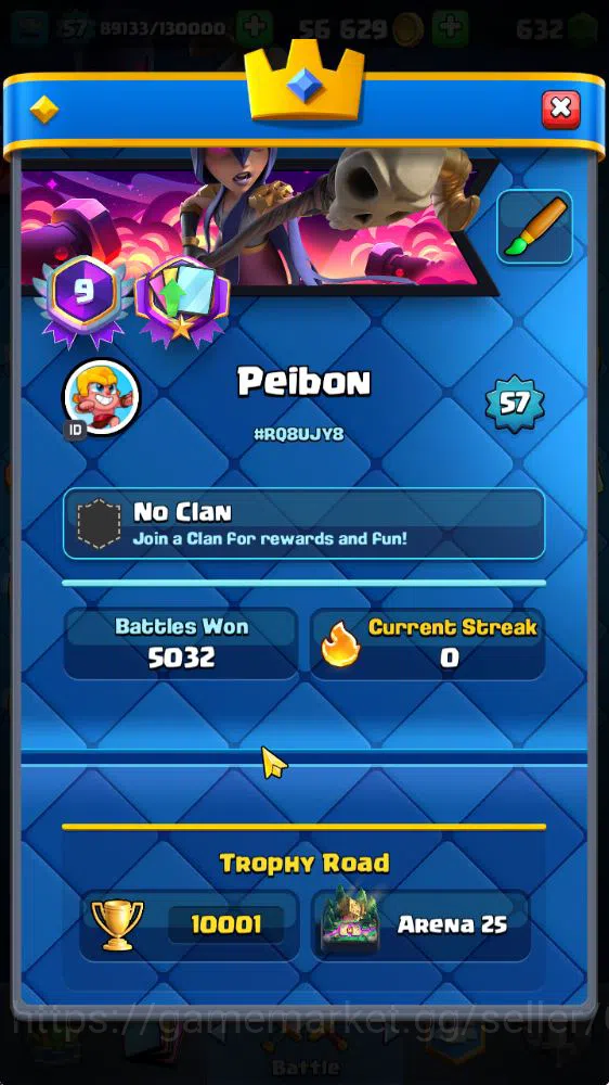 Clash Royale Accounts Midgame Lvl 57|Trophy 10001|KTL 11|Limited Skin|Card 121|15 EVO,8 Champ,21 Legend,33 Epic,30 Rare,29 2
