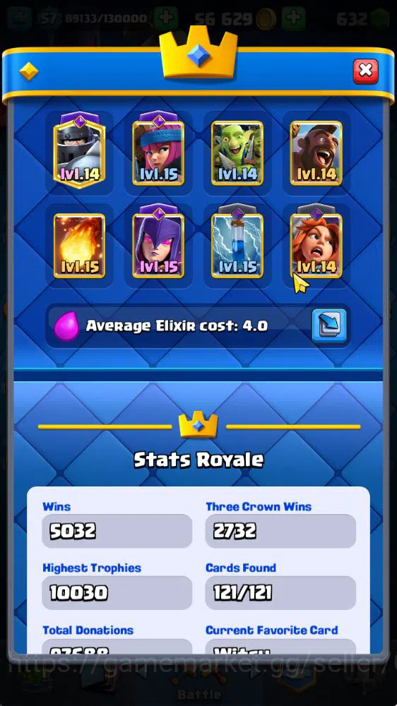 Clash Royale Accounts Midgame Lvl 57|Trophy 10001|KTL 11|Limited Skin|Card 121|15 EVO,8 Champ,21 Legend,33 Epic,30 Rare,29 3