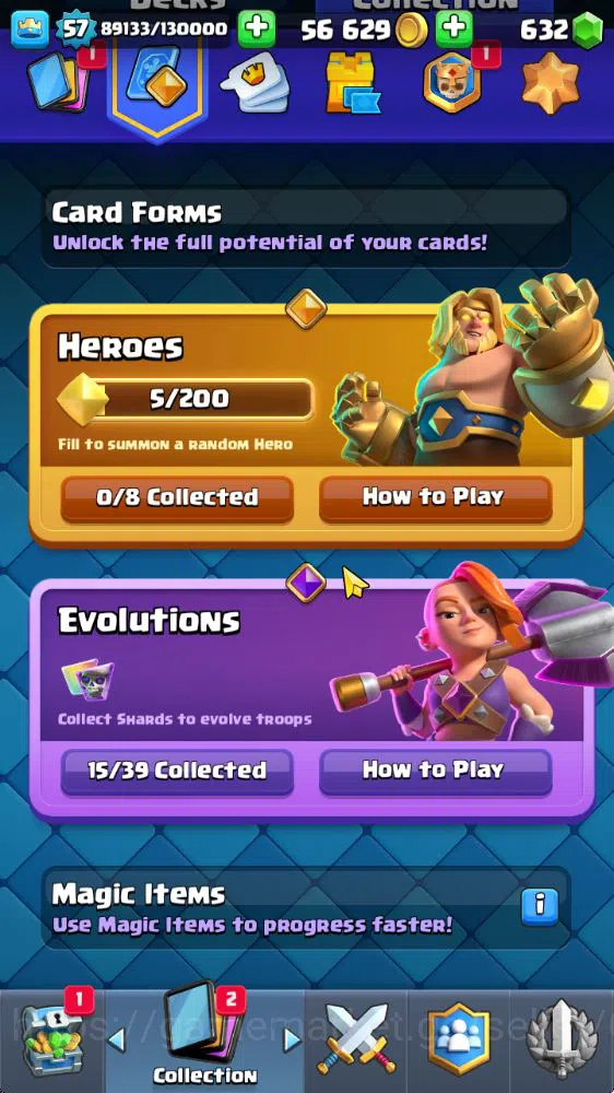 Clash Royale Accounts Midgame Lvl 57|Trophy 10001|KTL 11|Limited Skin|Card 121|15 EVO,8 Champ,21 Legend,33 Epic,30 Rare,29 5