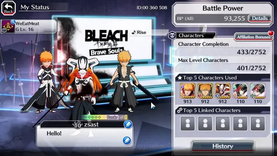 Bleach: Brave Souls Accounts [GLOBAL]20K Orbs+Fresh All Story|Ichigo Crescent,I image 3