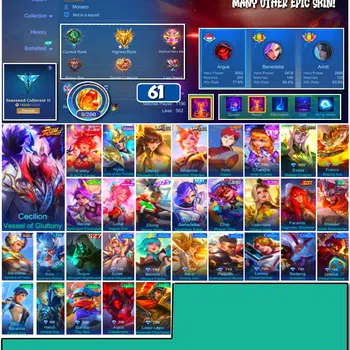 Mobile Legends: Bang Bang Accounts 🔥 #4020 🔥 61 Skins 💎 Cecilion Vessel of Gluttony 👑 Seasoned Collector III ⚔️ Argus