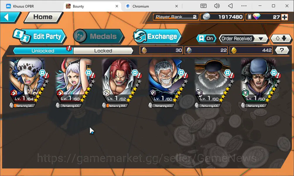 One Piece Bounty Rush Accounts Global|6EX|DD Shanks,WI Law,KS Yamato,LH D.Garp,T5 image 3