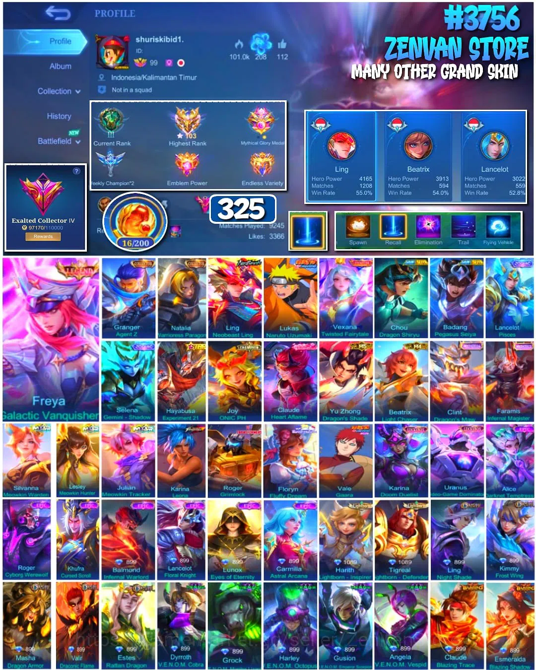 Mobile Legends: Bang Bang Accounts #3756 325 Skins | Legend Freya | Collector Granger image 1