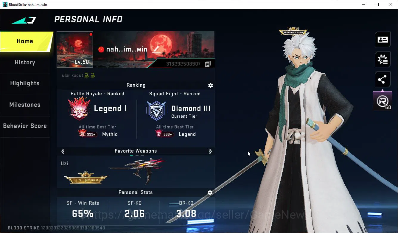 Blood Strike Accounts Mid-Tier ASIA|1 MELE Zenpakuto|15 ULTRA[Katya,Hank,Glock,Vector,INP9,Etc]|Collab Bleach 2