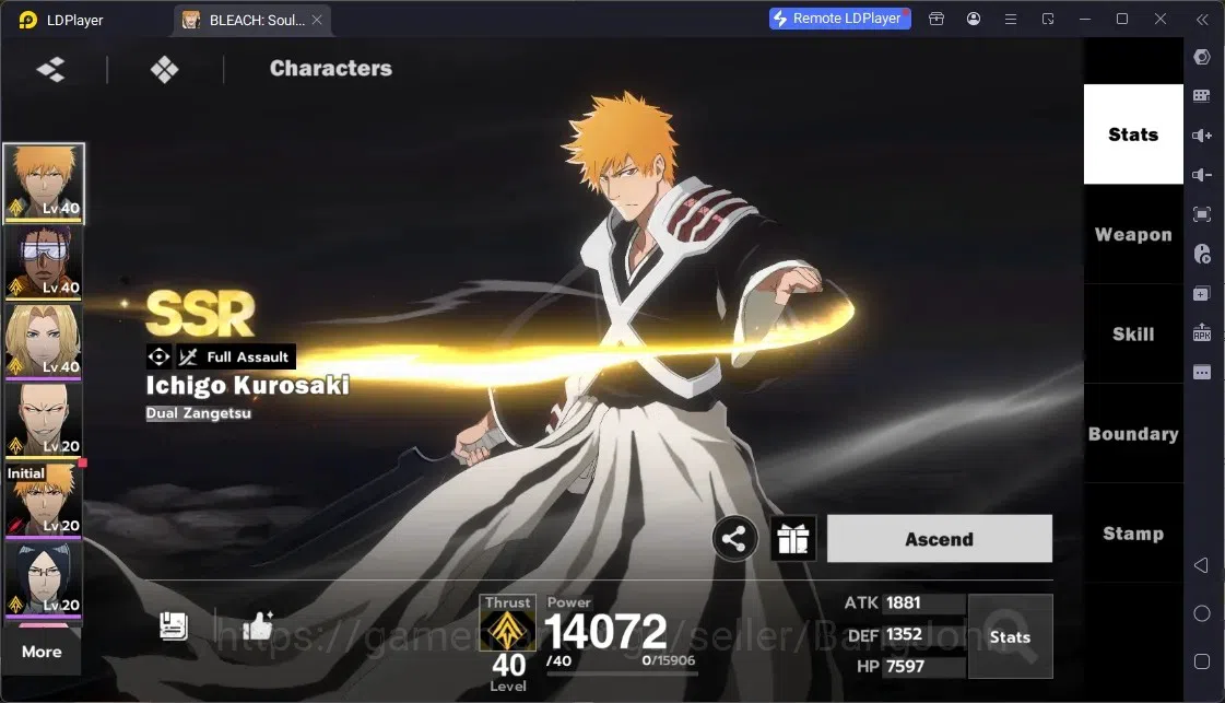 BLEACH: Soul Resonance Accounts Nuverse SEA|Lv.26|4 SSR 4 Sign (Yoruichi,Kaname+Stamp,Madarame,Ichigo+Stamp)| Check SS 1