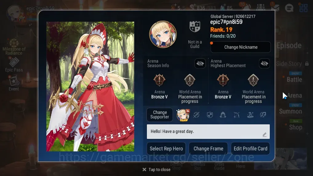Epic Seven Accounts Starter Global Unverif|Starter|2 ML(M.Iseria,NMLuna)|PoH+Bless ON|Ep1 Untouched|Energy 85|CHECK 1