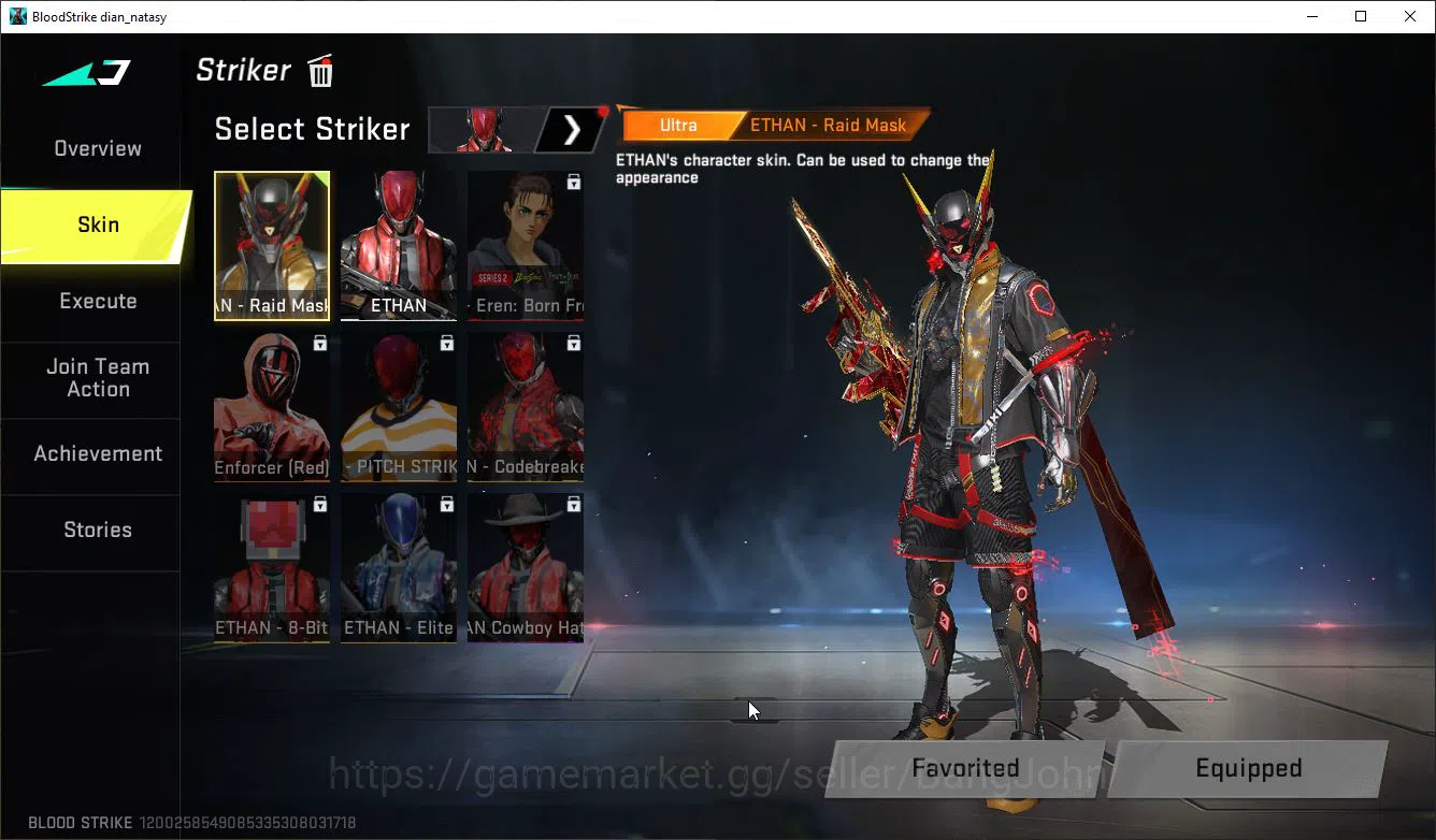 Blood Strike Accounts Starter ASIA | 1 Eternal: AUG-Empyrean | 1 Ultra: Ethan-Raid Mask(Striker) | 1 Legendary: M4A1-Venom 1