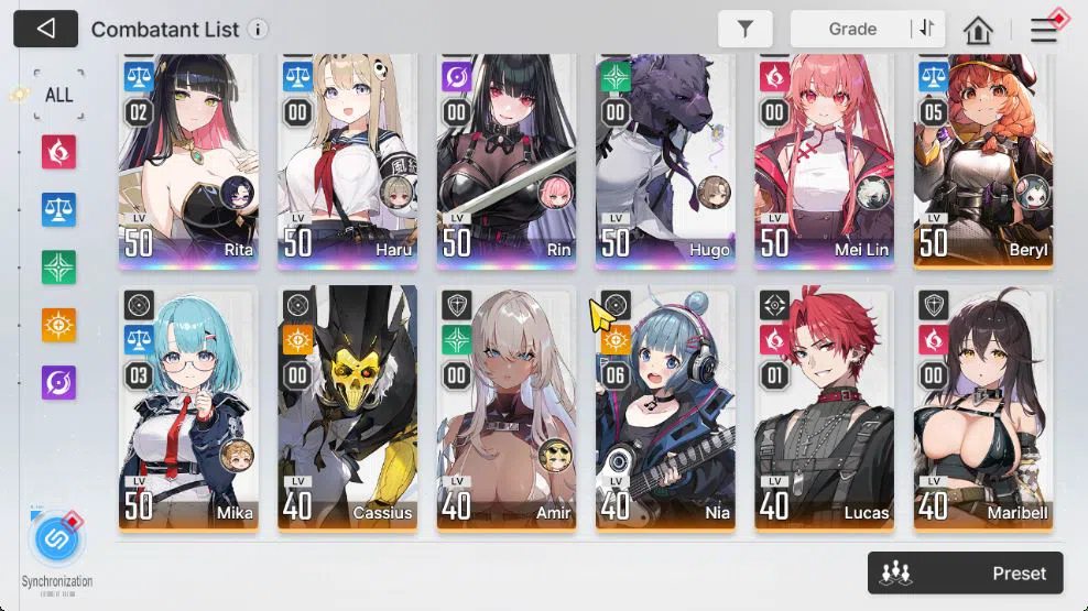 Chaos Zero Nightmare Accounts GLOBAL Lv 45|5 SSR[RitaM2,Haru,Mei Lin,Rin,Hugo]+10 SR[BerylM5,Mika,3,NiaM6,Etc]|14 SR 3