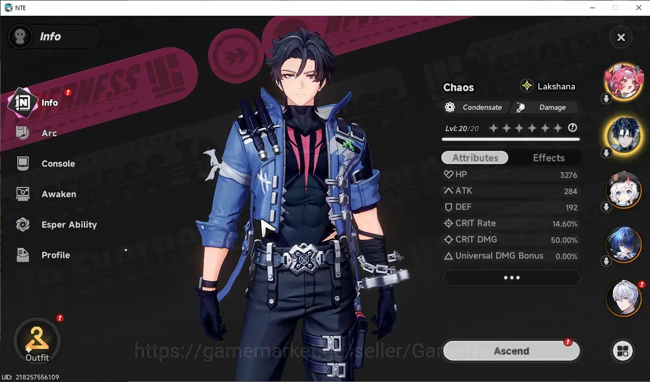 Neverness to Everness Accounts GLOBAL ASIA|HL 10|TL 2|4 SSR 2 Limit (Nanally+Outfit,Chaos+Sign),DaffodhilA1,Sakiri|2 SSR 2