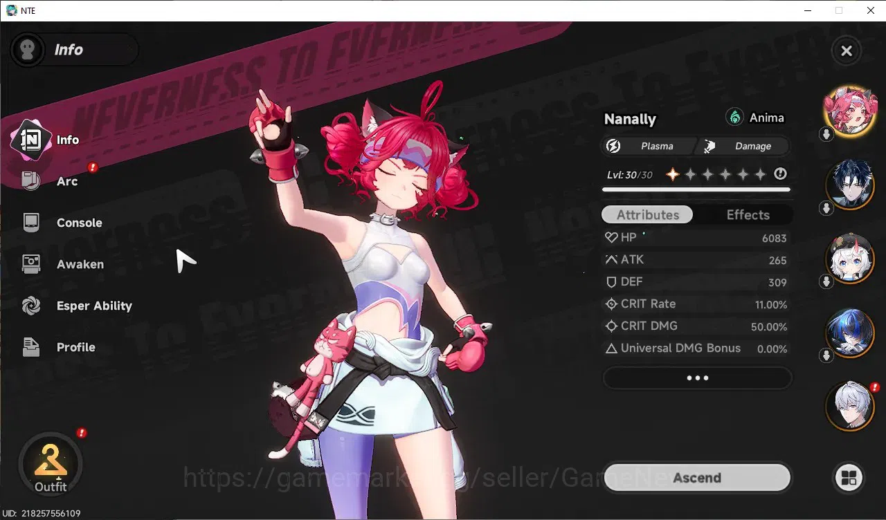 Neverness to Everness Accounts GLOBAL ASIA|HL 10|TL 2|4 SSR 2 Limit (Nanally+Outfit,Chaos+Sign),DaffodhilA1,Sakiri|2 SSR 4