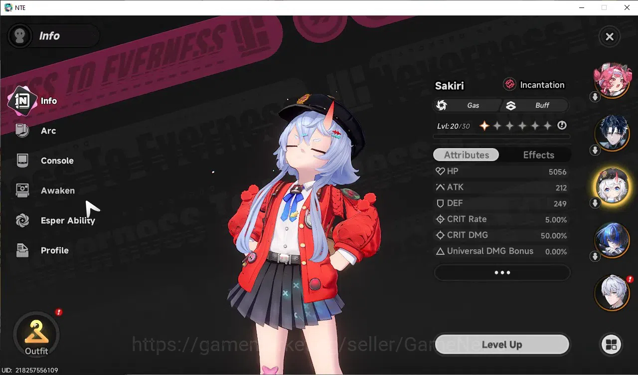 Neverness to Everness Accounts GLOBAL ASIA|HL 10|TL 2|4 SSR 2 Limit (Nanally+Outfit,Chaos+Sign),DaffodhilA1,Sakiri|2 SSR 6
