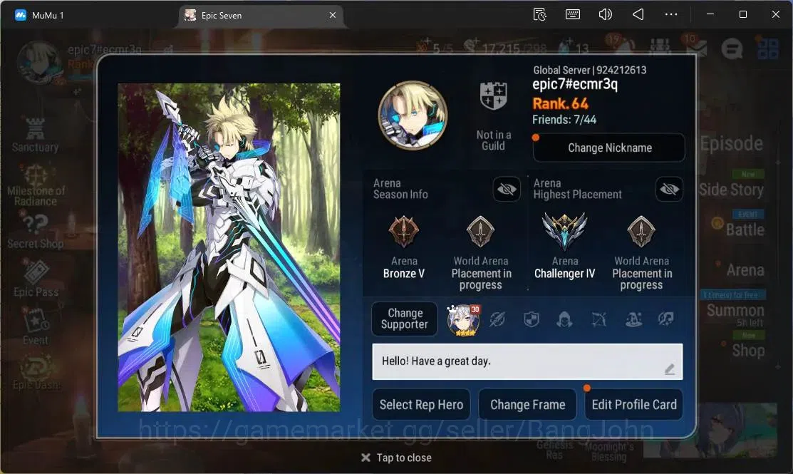 Epic Seven Accounts High-End Global Unverif | 15 ML(C Lilias,Belian,LR Krau,SE Celine,C Pavel,A Laika,LW 2