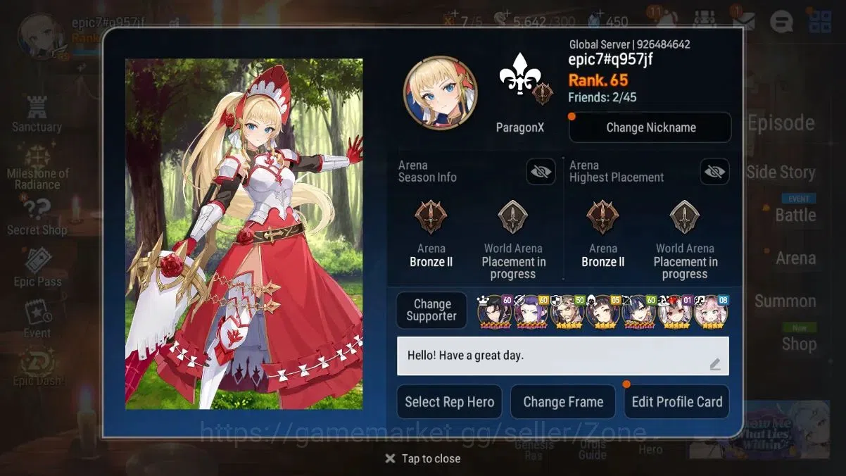 Epic Seven Accounts High-End Global|8ML (LOTScales, SN Yulha, NMluna Etc.)|PoH +Theater off||Rank 65|27M Gold|Stove(ES850Z) 1