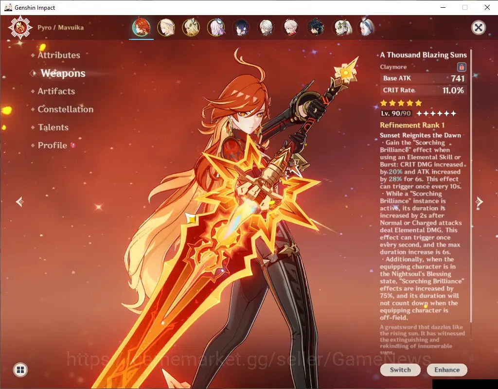 Genshin Impact Accounts Asia|AR 57|Mavu PremTeam|10 Limit+5(*5Weap)|(Mavui image 4
