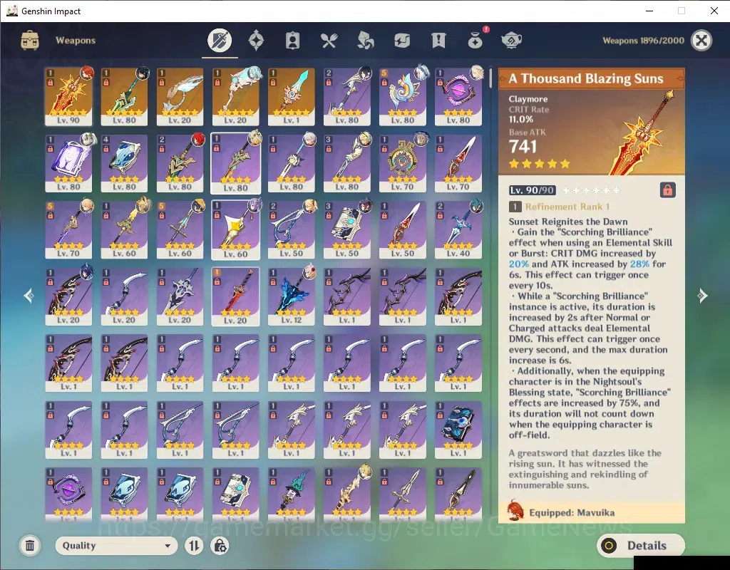 Genshin Impact Accounts Asia|AR 57|Mavu PremTeam|10 Limit+5(*5Weap)|(Mavui image 6