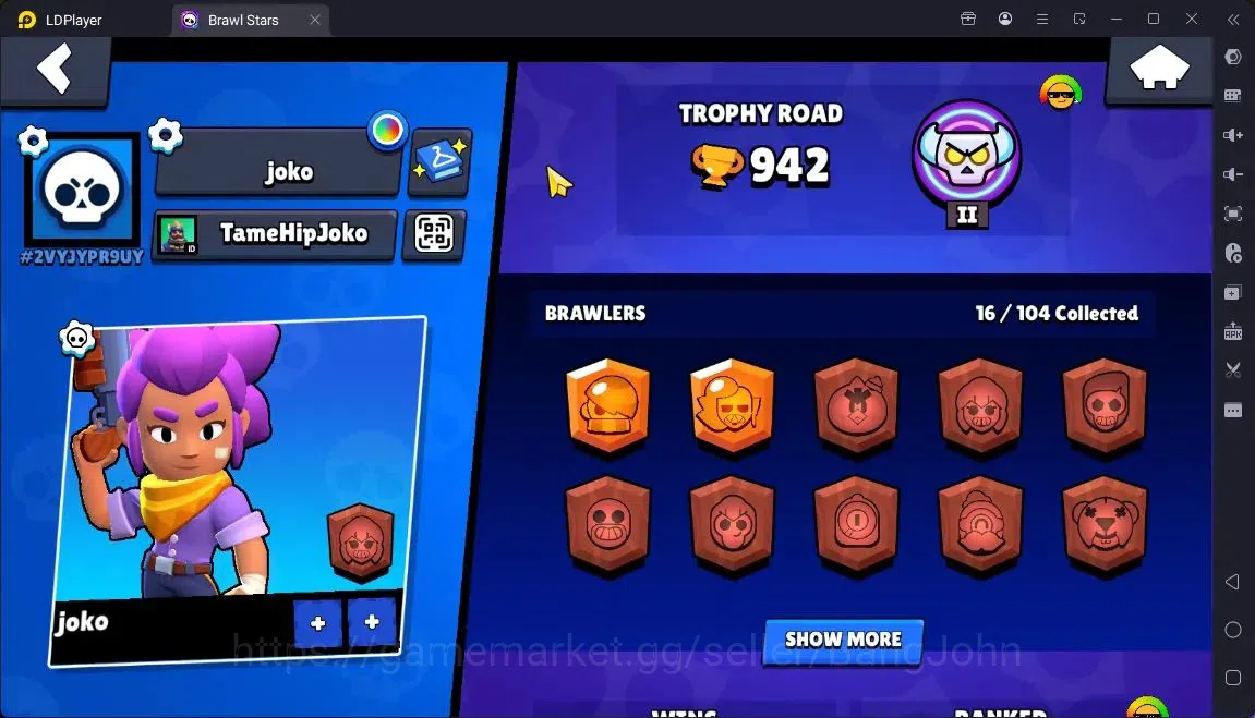 Brawl Stars Accounts Global |Trophy 942 |16 Brawler-3 Max Lvl.|1 Hypercharge [MR.P]|2 Super Rare&1 Mythic Skin | ProtectOff 2