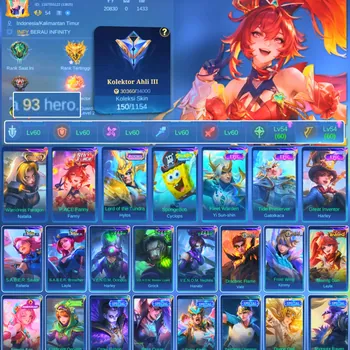Mobile Legends: Bang Bang Accounts Others HERO 93 SKIN 150 | EMBLEM GOOD | COLECTOR NATALIA| PACE FANNY| EPIC HERLEY | HERO
