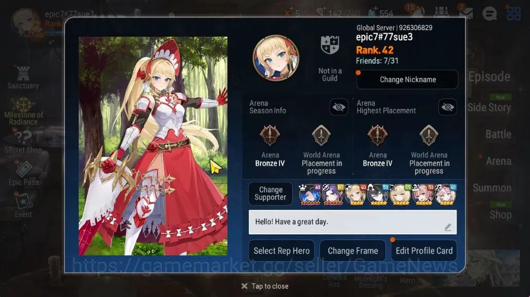 Epic Seven Accounts GLOBAL Unverif|4 ML(Empyrean Ilnav,Sea Phantom Pol image 2