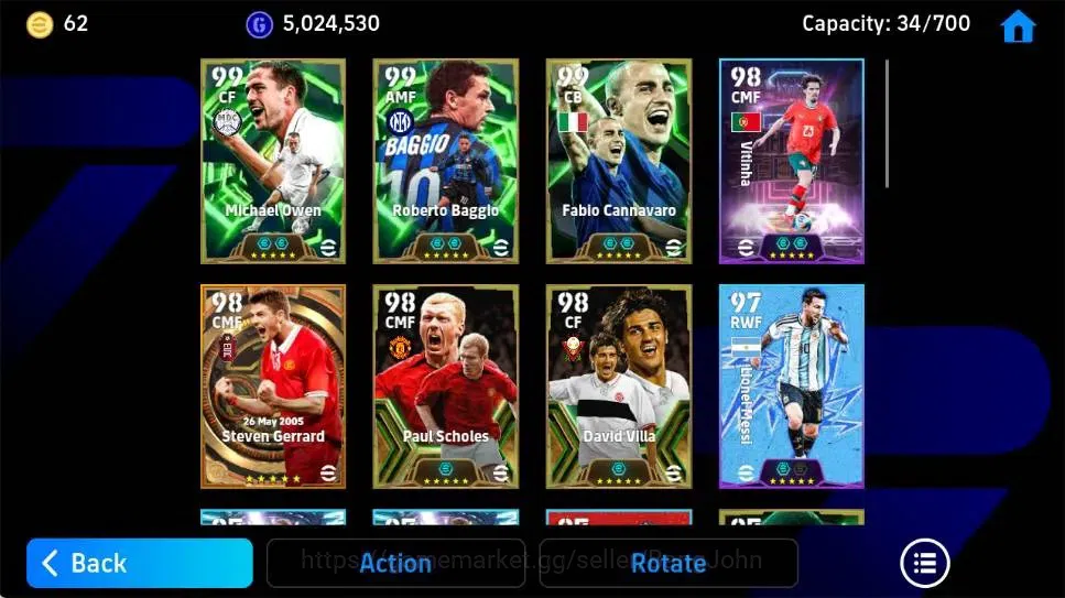 eFootball Accounts Legends & Iconic Players Mobile|PW 3194|MichaelOwen Epic,Roberto Bagio Epic,Fabio Cannavaro Epic,Steven 4