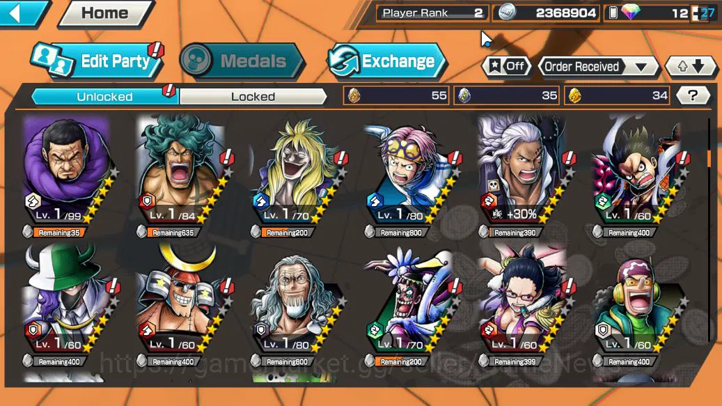 One Piece Bounty Rush Accounts Starter Global|4 EX| Man DB King Pirates Monkey D.Luffy,Blackbeard Kuzan,Kaido'Son 6