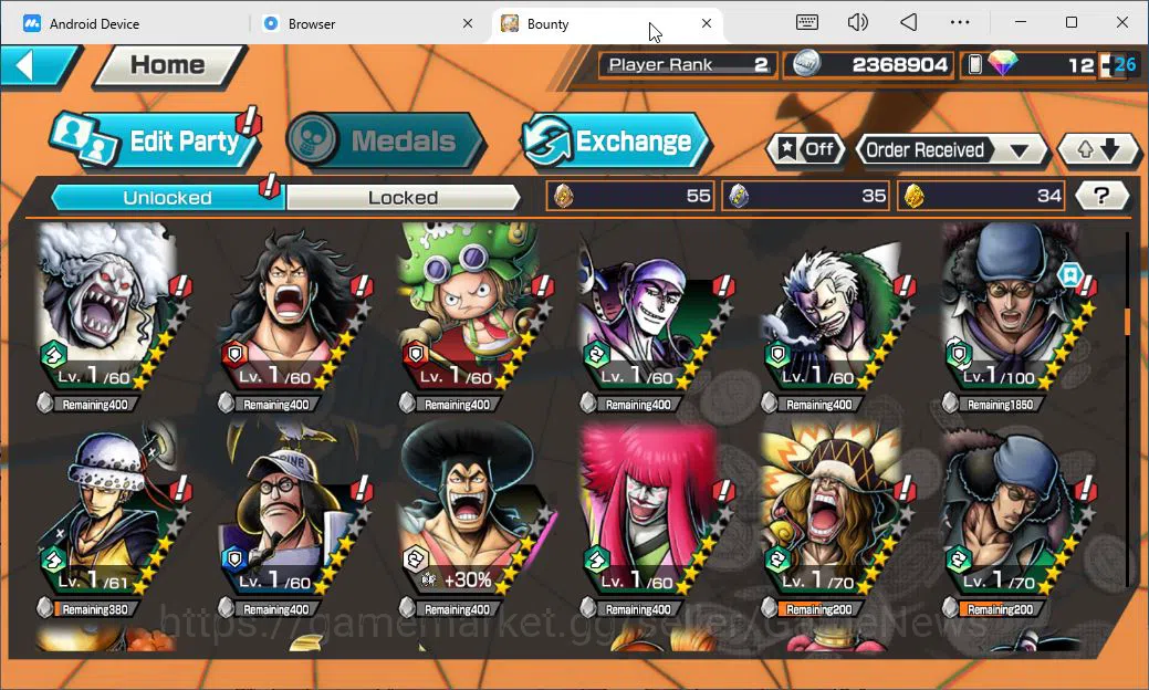 One Piece Bounty Rush Accounts Starter Global|4 EX| Man DB King Pirates Monkey D.Luffy,Blackbeard Kuzan,Kaido'Son 7
