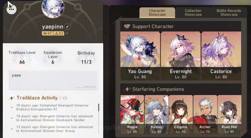 Honkai Star Rail Accounts Asia|TL 66|13 Limited|[Yao Guang]+Sign,Castorice,E image 2