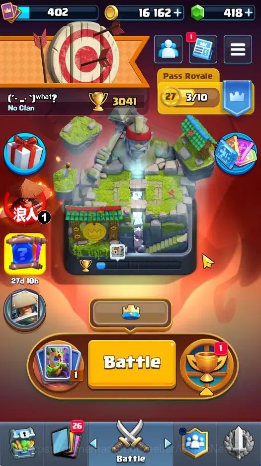 Clash Royale Accounts High-End Lvl 402|KTL 9|Trophy 3041|418 Gems|Card 48/122|1 Hero 4 EVO 11 Epic 18 Rare 19 Common|3 Wild 1