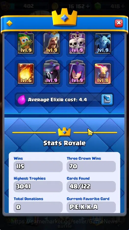 Clash Royale Accounts High-End Lvl 402|KTL 9|Trophy 3041|418 Gems|Card 48/122|1 Hero 4 EVO 11 Epic 18 Rare 19 Common|3 Wild 3