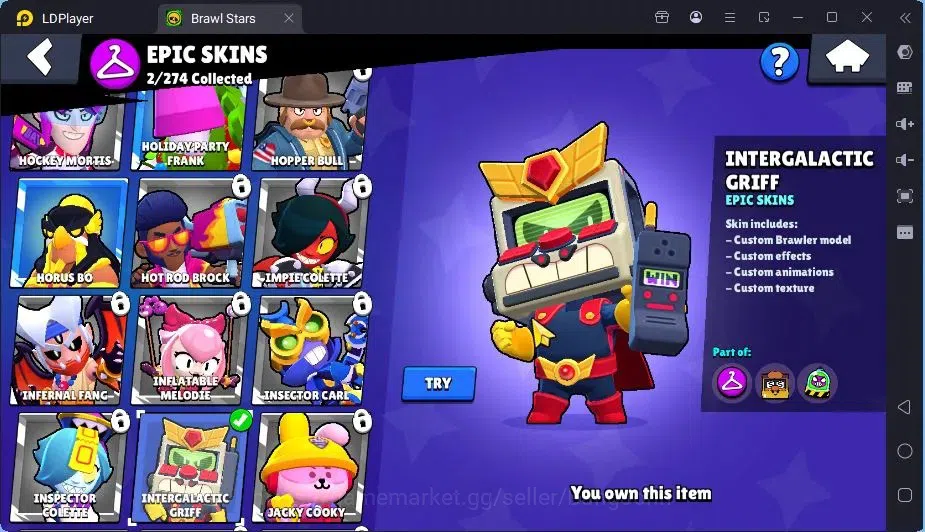Brawl Stars Accounts Trophy 1554|19 Brawler,3 Lv.11(EMZ,Edgar,Griff)|2Mythic(Otis,Tara),2Epic(Shelly,Griff)Skin|1217 11