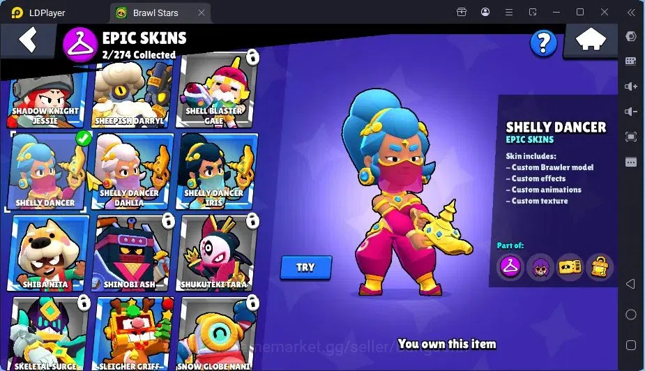Brawl Stars Accounts Trophy 1554|19 Brawler,3 Lv.11(EMZ,Edgar,Griff)|2Mythic(Otis,Tara),2Epic(Shelly,Griff)Skin|1217 12