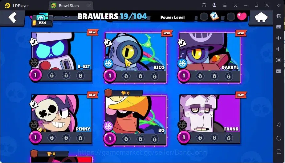 Brawl Stars Accounts Trophy 1554|19 Brawler,3 Lv.11(EMZ,Edgar,Griff)|2Mythic(Otis,Tara),2Epic(Shelly,Griff)Skin|1217 7